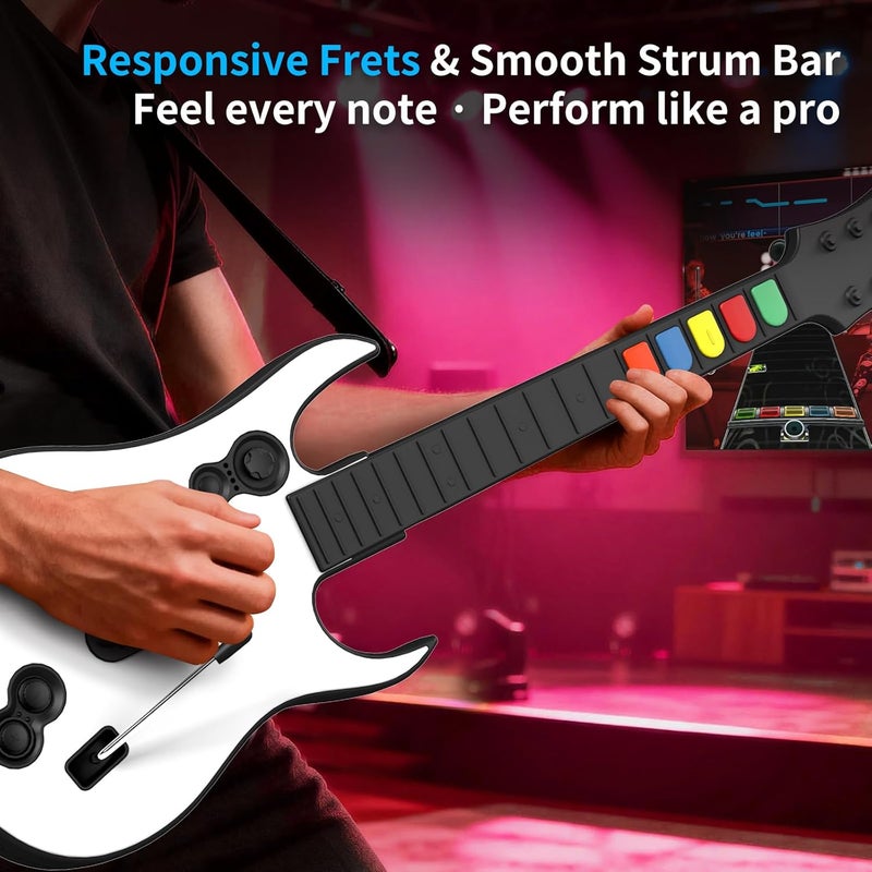 NBCP Wireless Guitar Controller for Xbox Series X|S/Xbox One/PC – White Game Guitar for Rock Band 4 & Fortnite Festival with Strap, 2.4G USB Dongle - Image 5